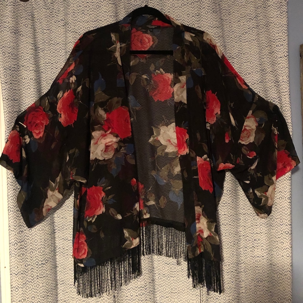 ASOS New Look Inspire Floral Kimono with Fringe